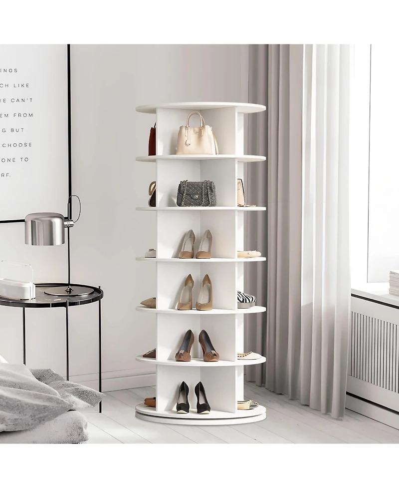 Rotating Shoe Rack Tower, 360° Spinning Shoe Organizer Rotating Shelf, Space-Saving Large Capacity Storage Round Carousel,Bookshelf, Handbag Hold