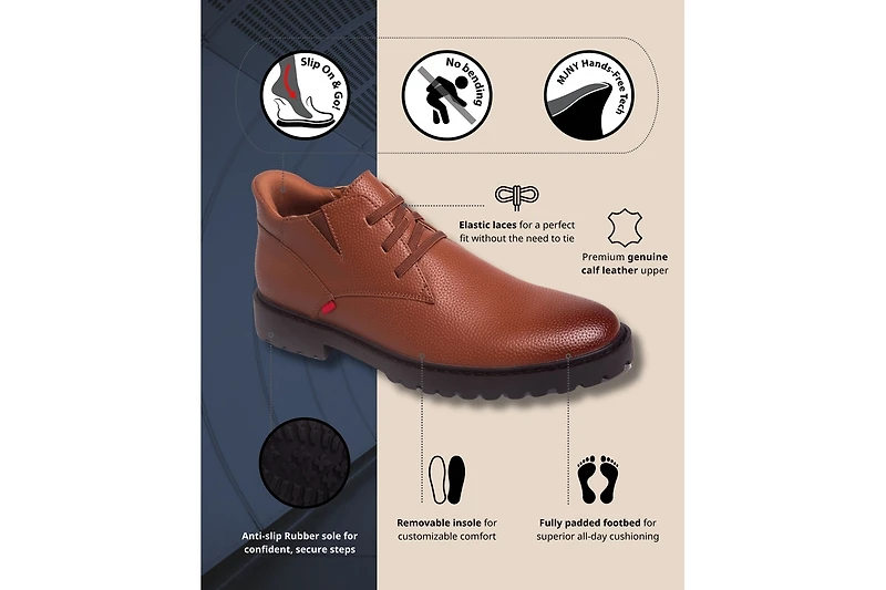 Marc Joseph New York Men's Clark Road Hands-Free Slip On Technology Leather Laceup Chukka Boots