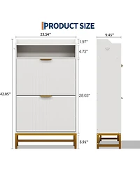 gaomon Narrow Shoe Cabinet Storage for Entryway, Modern Fluted Shoe Rack Organizer with 2 Flip Drawers and an Open Shelf for Hallway, Living Room, Whi