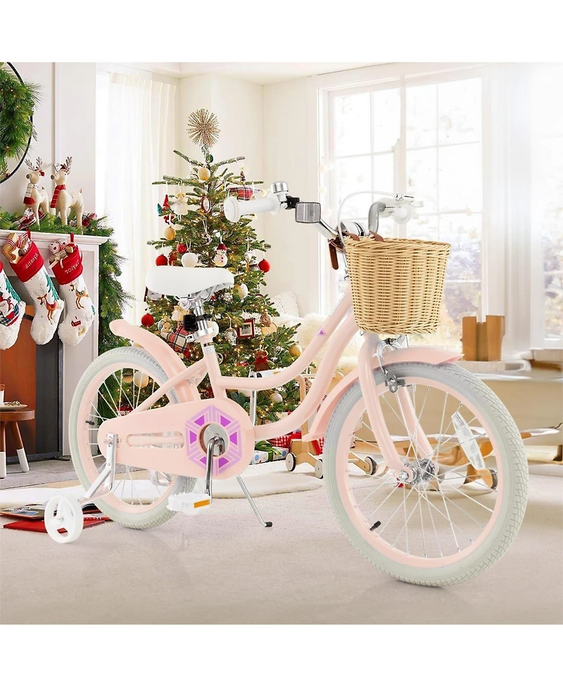 18-Inch Kids Bike with Training Wheels and Adjustable Handlebar Seat-Pink