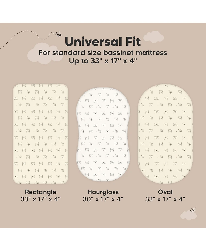 KeaBabies 2pk Soothe Waterproof Bassinet Sheets for Girls, Boys, 33x17 Universal Baby Mattress Protector Cover