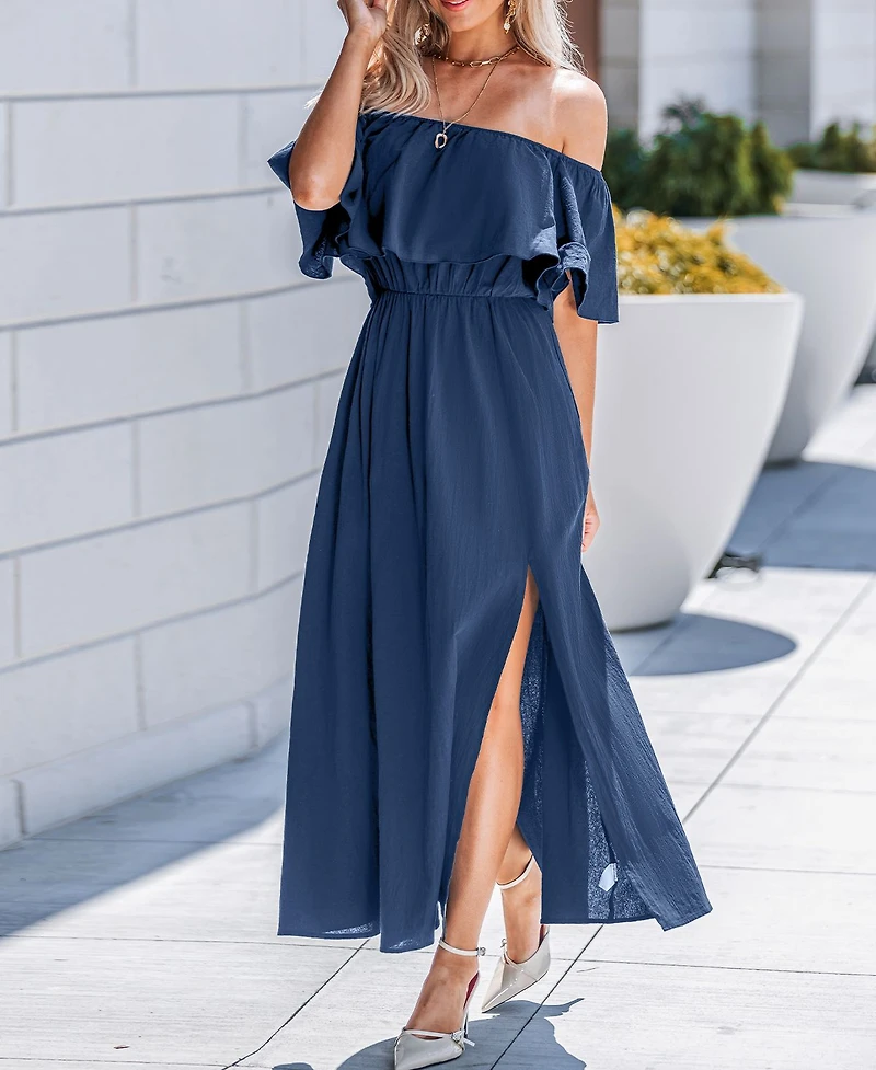 Cupshe Women's Off Shoulder Bodice Slit Hem Maxi Beach Dress