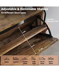 gaomon Shoe Cabinet with 2 Flip-Drawers & Storage Bench, Farmhouse Wood Freestanding Shoe Rack with 2 Hooks & Bottom Shelf for Entryway