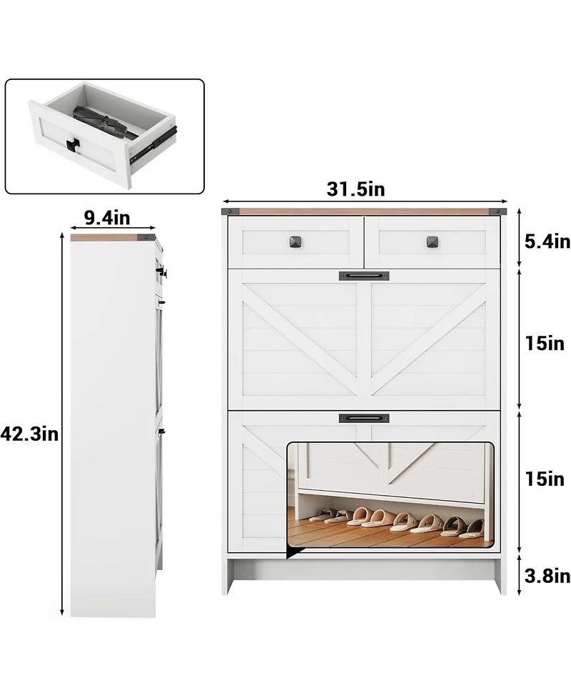 gaomon Shoe Storage Cabinet, Modern Slim Shoe Cabinet with 2 Flip Drawers and 2 Drawers, Freestanding Shoe Organizer with Anti-Tipping Device for Foye