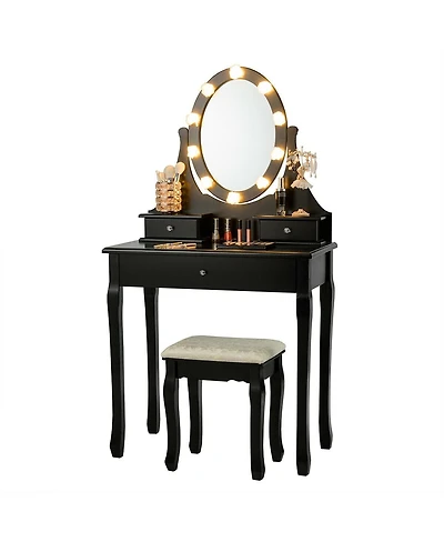 Volenca 3 Drawers Lighted Mirror Vanity Dressing Table Stool Set