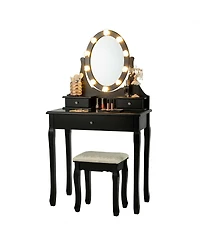Volenca 3 Drawers Lighted Mirror Vanity Dressing Table Stool Set