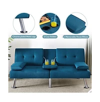 Yaheetech Fabric Upholstered Convertible Futon Sofa Bed Aqua Blue