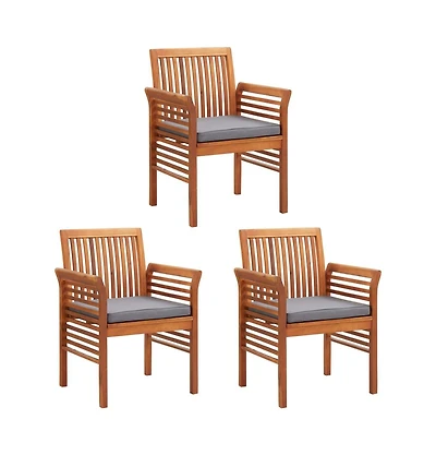vidaXL Patio Dining Chairs with Cushions 3 pcs Solid Acacia Wood