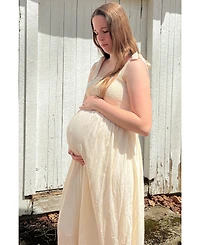 Pinkblush Maternity Beige Smocked Tie Strap Midi Dress