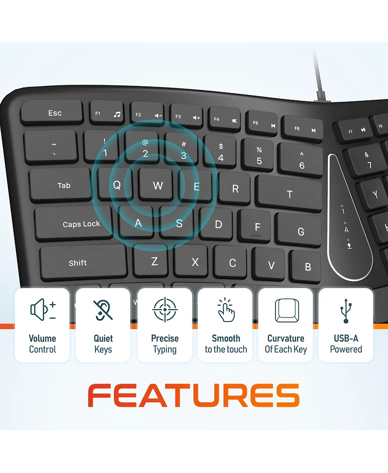 Delton KB250 Ergonomic Keyboard with Wrist Rest Pad (DKBE250-u)