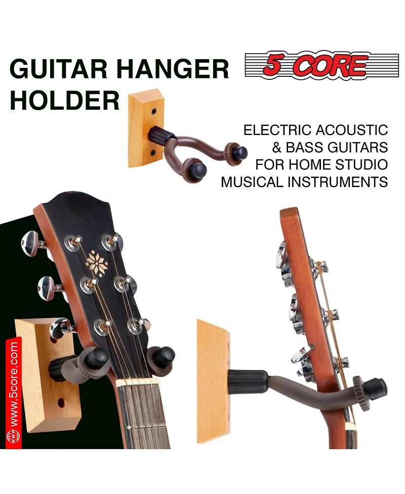 5 Core Guitar Wall Mount Hanger 2Pack U-Shaped Wood Guitar Wall Hook Stand - Gh Wd 2PCS