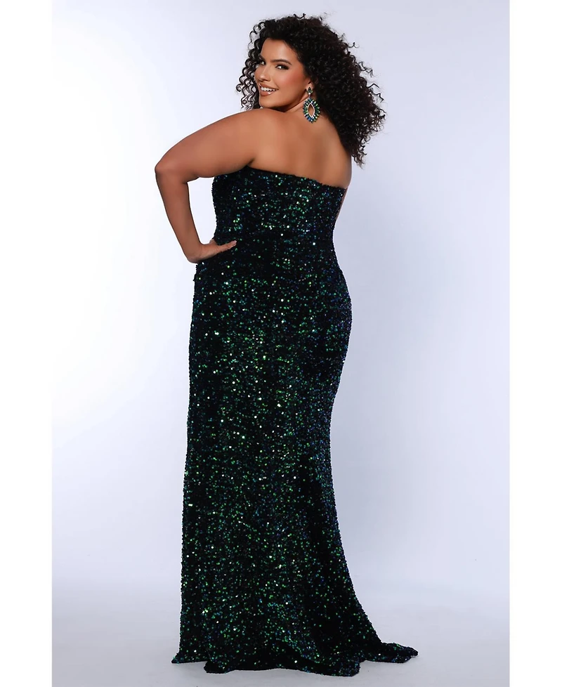 Sydney's Closet Women's Peacock Sequin Velvet Fitted Formal