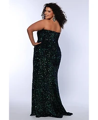Sydney's Closet Women's Peacock Sequin Velvet Fitted Formal
