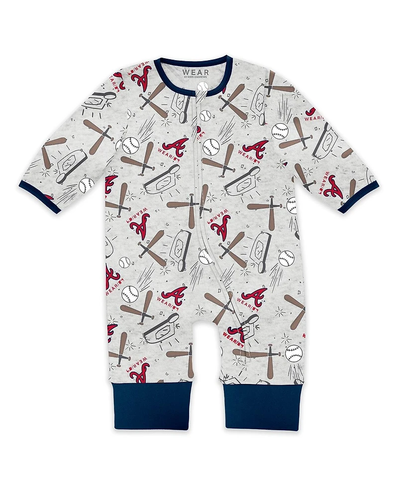 Wear by Erin Andrews Baby Boys and Girls Heather Gray Atlanta Braves Sleep Play Full-Zip Sleeper Bib Set