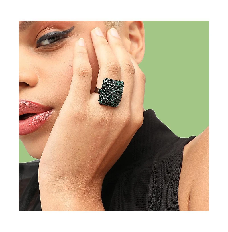 Sohi Women's Green Embellished Cluster Cocktail Ring