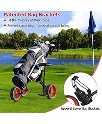 Foldable 3 Wheels Push Pull Golf Trolley with Scoreboard Bag-Red