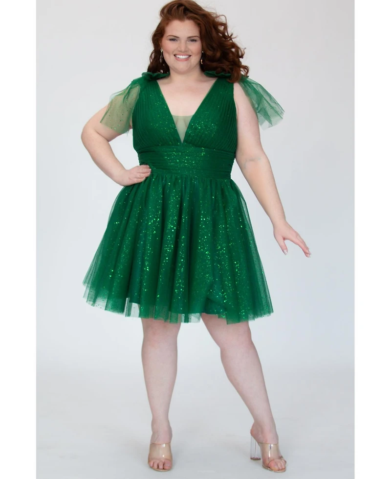 Sydney's Closet Women's Sparkle Tulle Green Cocktail Party Dress with Bows