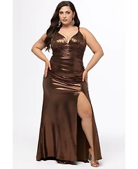 Sydney's Closet Women's Chocolate Metallic Body-Con Gown with Slit
