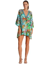 La Moda Clothing Women's Multicolor Mini Dress with Side Asymmetrical Hem and Beaded Neckline