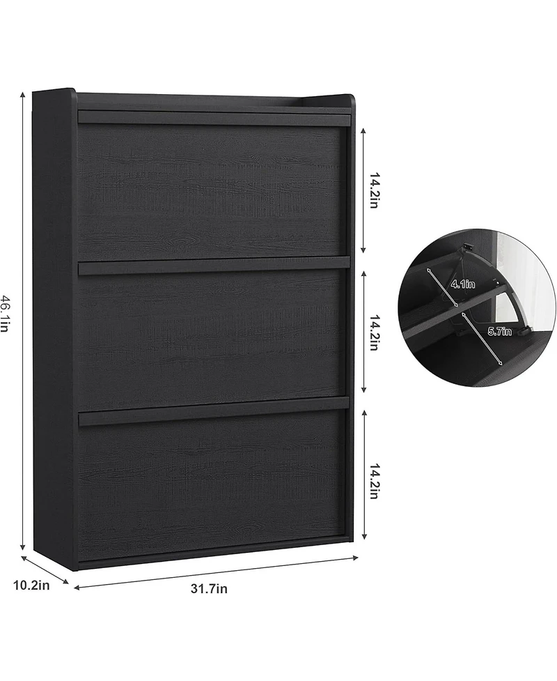 gaomon Shoe Cabinet with 3 Flip Drawers, Wooden Shoe Organizer with Adjustable Shelf, Shoe Storage for Entryway, Hidden Shoe Cabinet for Hallway, Blac