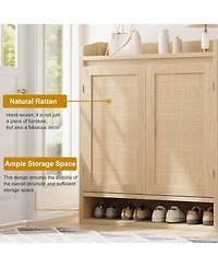 gaomon Rattan Shoe Cabinet with 2 Doors, Wooden Shoe Storage Organizer with Adjustable Shelves, 5-Tier Shoe Storage Cabinet for Entryway, Hallway, Clo