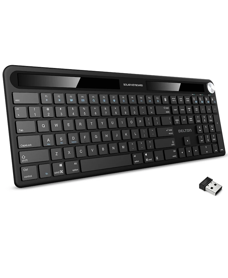 Delton KB90 Wireless Solar (Light-Powered) Rechargeable Keyboard, No Batteries (DKBSLR90)