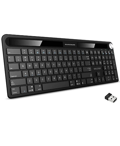 Delton KB90 Wireless Solar (Light-Powered) Rechargeable Keyboard, No Batteries (DKBSLR90)
