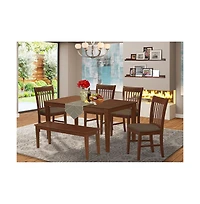 East West Furniture CANO6C-mah-c 6-Pc Dining Table with bench set- Table and 4 Dining Chairs and Bench