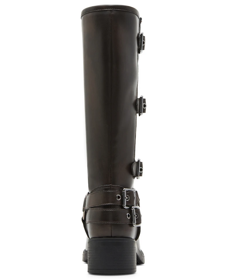 Madden Girl Women's Clarraa Buckled Knee-High Moto Boots
