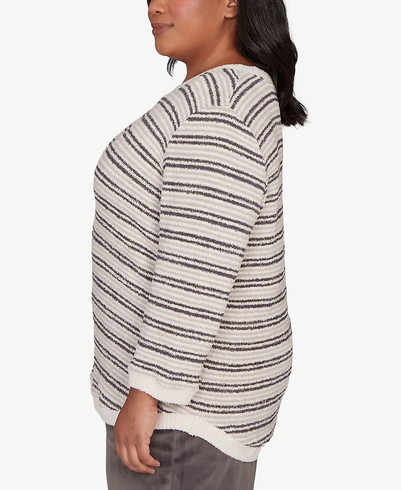 Alfred Dunner Plus Calm Luxe Eyelash Striped Knit Top