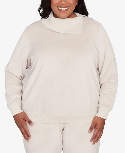 Alfred Dunner Plus Calm Luxe Solid Shimmer Detail Envelope Neck Top
