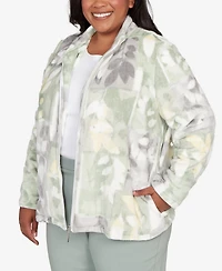 Alfred Dunner Plus Stockbridge Leaf Patchwork Cozy Knit Jacket