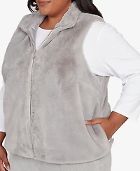 Alfred Dunner Plus Stockbridge Plush Zip Front Vest Jacket