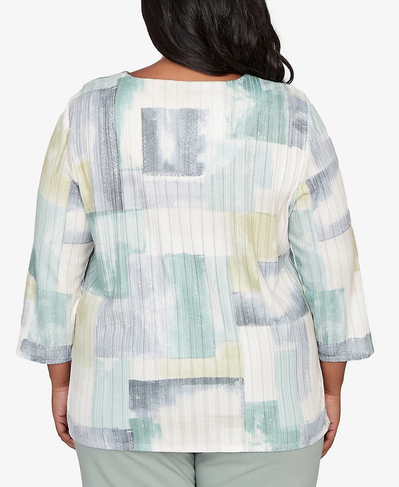 Alfred Dunner Plus Stockbridge Soft Colorblock Rib Texture Knit Top