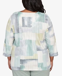 Alfred Dunner Plus Stockbridge Soft Colorblock Rib Texture Knit Top