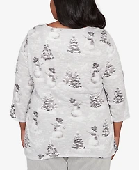 Alfred Dunner Plus Stockbridge Playful Snowmen Scene Knit Top