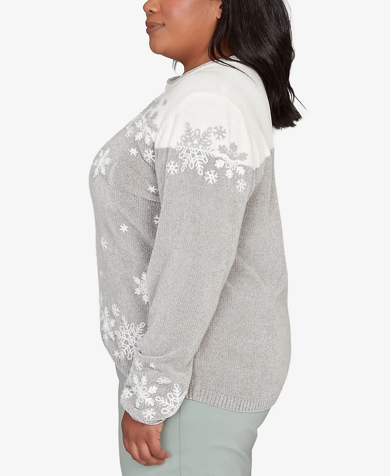 Alfred Dunner Plus Stockbridge Snowflake Embroidery Chenille Sweater