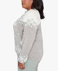 Alfred Dunner Plus Stockbridge Snowflake Embroidery Chenille Sweater