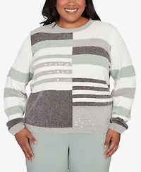 Alfred Dunner Plus Stockbridge Stripe Sequin Colorblock Chenille Sweater