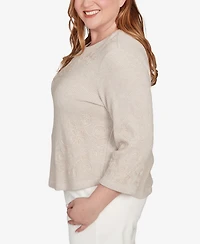 Alfred Dunner Plus Vienna Asymmetrical Floral Soutache Knit Top