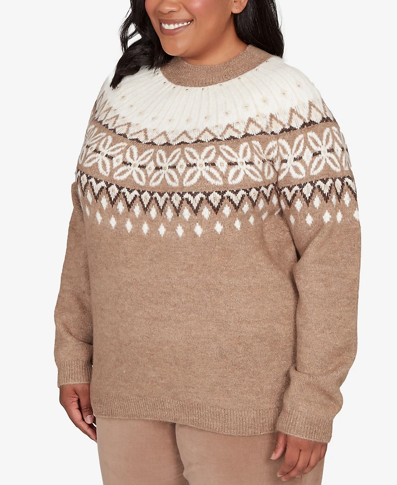 Alfred Dunner Plus Vienna Fair Isle Gold Studded Sweater