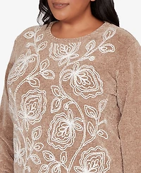 Alfred Dunner Plus Vienna Stitched Leaf Detail Chenille Sweater