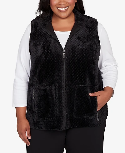 Alfred Dunner Plus Barcelona Plush Fleece Lined Mock Neck Vest