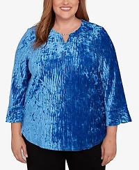 Alfred Dunner Plus Barcelona Crushed Velvet Keyhole Bell Sleeve Top