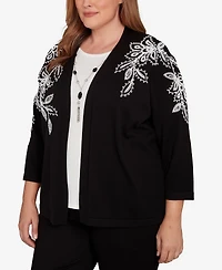 Alfred Dunner Plus Barcelona Floral Soutache Two One Sweater With Necklace