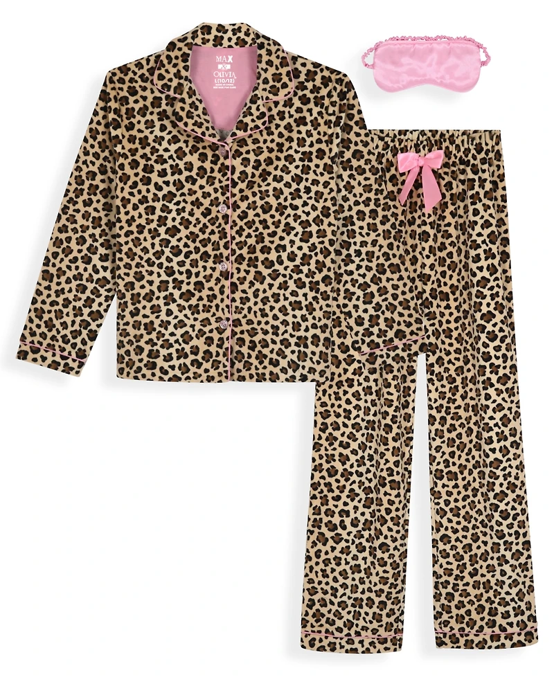 Max & Olivia Girls 6-16 3-Piece Long Sleeves Pajama Set with Scrunchie