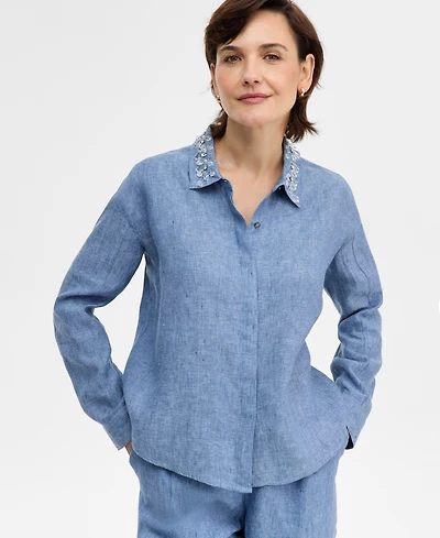 Charter Club Petite Woven Beaded Collar Shirt, Macy's Exclusive