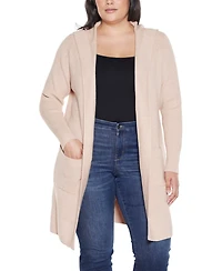 Belldini Plus Hooded Novelty-Stitch Coatigan Sweater