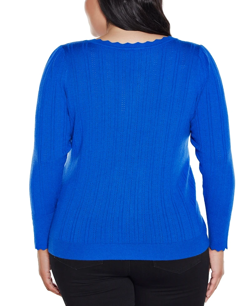 Belldini Plus Scalloped-Trim Boat Neck Sweater