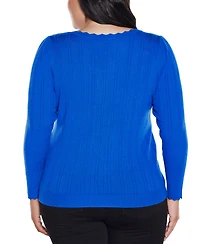 Belldini Plus Scalloped-Trim Boat Neck Sweater